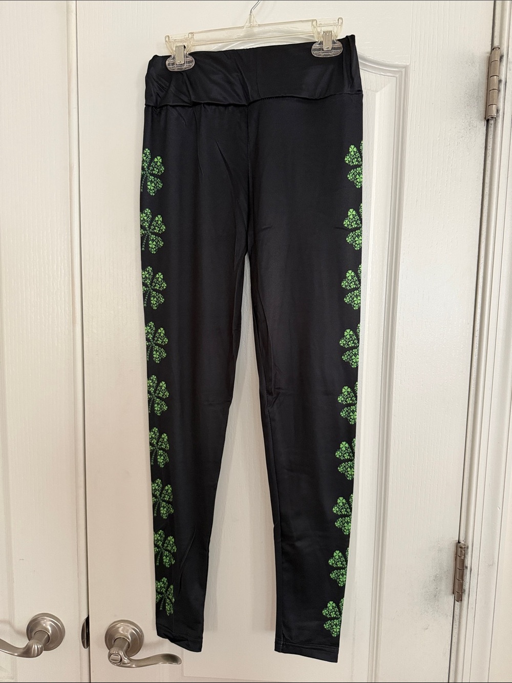 Black Leggings with Green Shamrock  ☘️ Side Print